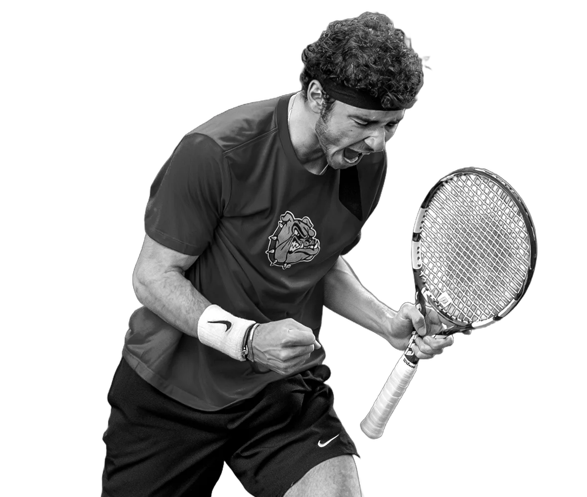 Oscar Rashed celebrating a point for Gonzaga tennis