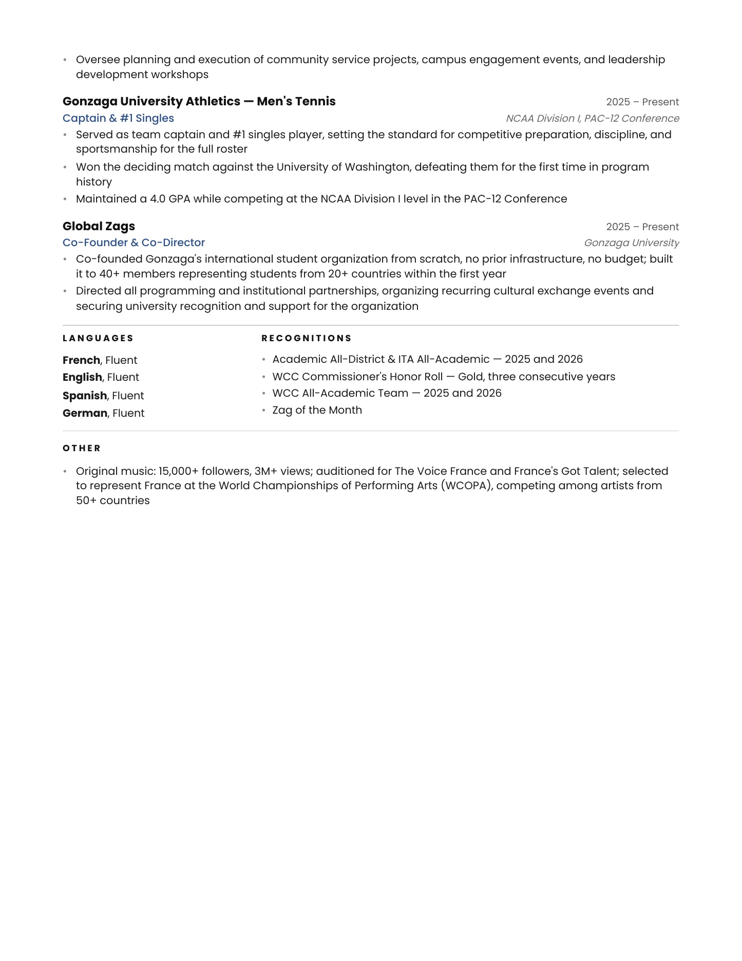 Résumé page 2 of 2